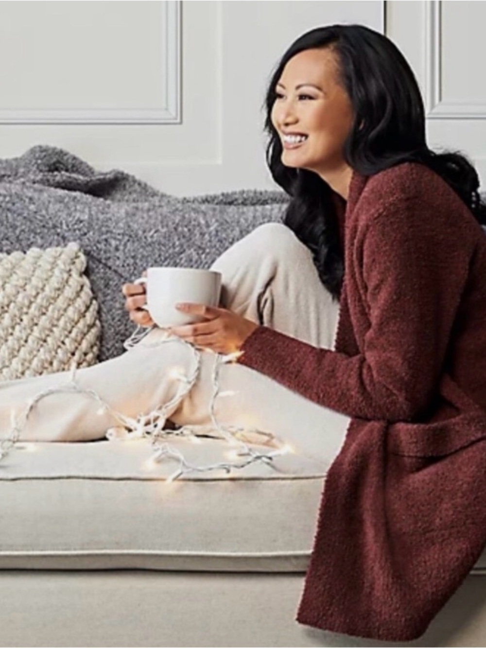 CozyChic oversized shawl collar cardigan burgundy wine open front pockets